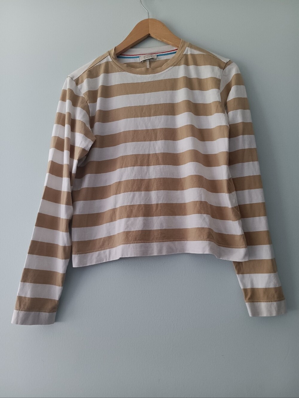 AYR French Fry Pima Cotton Tee Tan White Striped Long Sleeve Sz S
